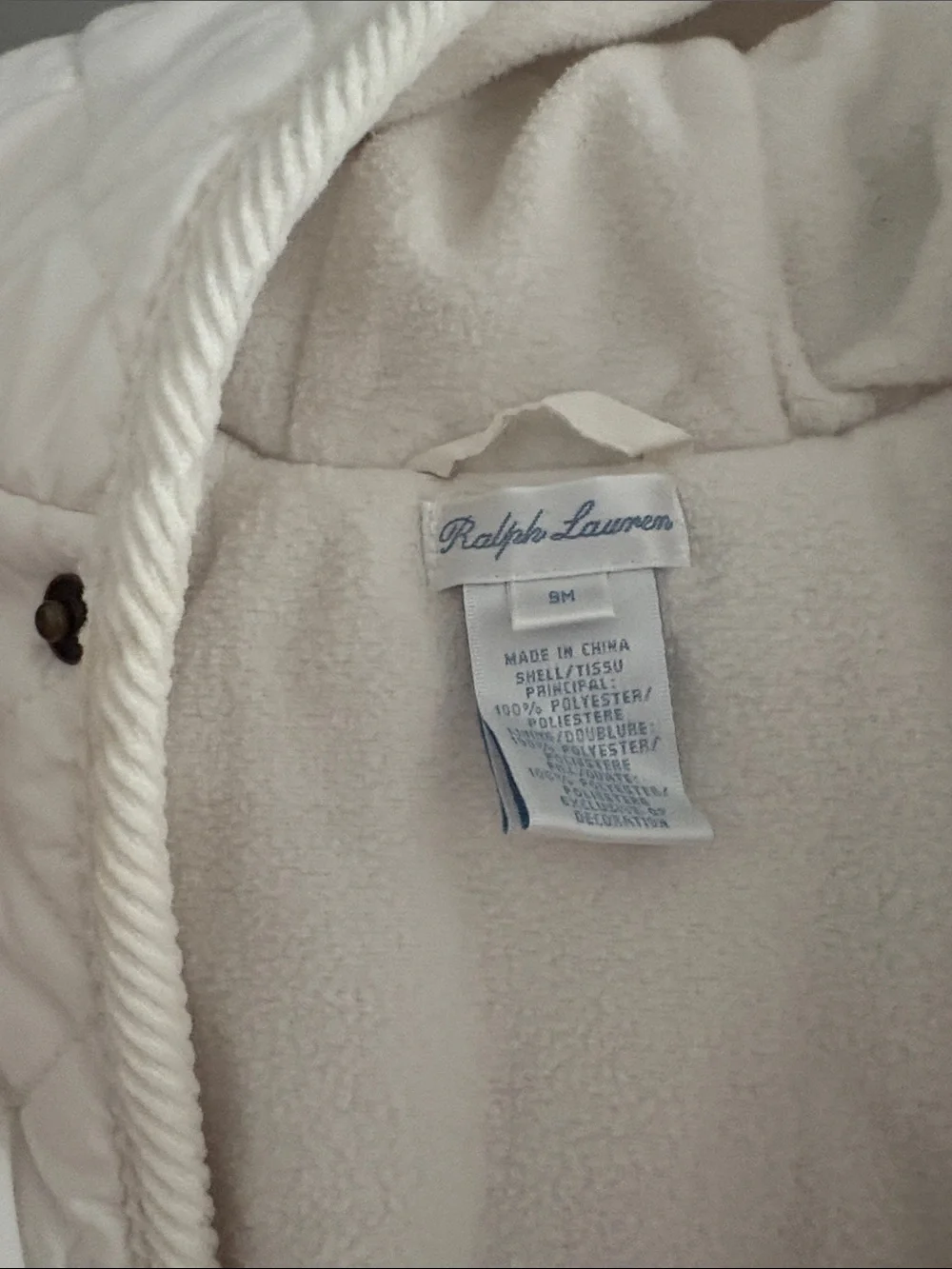 Ralph Lauren White Quilted Hooded Baby One-Piece Footie
